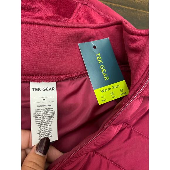 Tek Gear Quilted Long Mixed Media Jacket Midweight Full Zip Hooded Size M - Picture 7 of 12